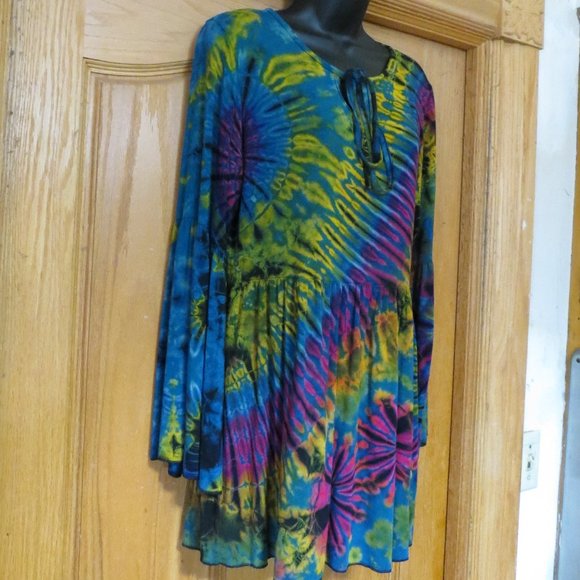 Tie Dye Mini dress or Blouse long bell sleeves - Picture 6 of 16